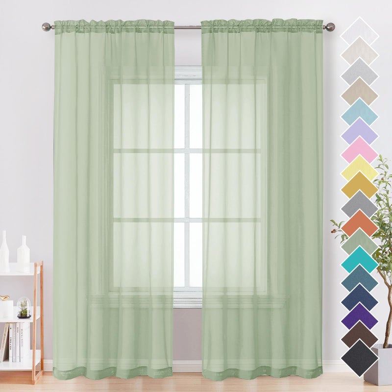 OVZME Light Green Sheer Curtains 90 Inches Long 2 Panels - Soft Light Filtering Window Sheer Panels for Living Room/Bedroom  Top Dual Rod Pocket  1 Pair  Each 42Wx90L Inches - Image 1