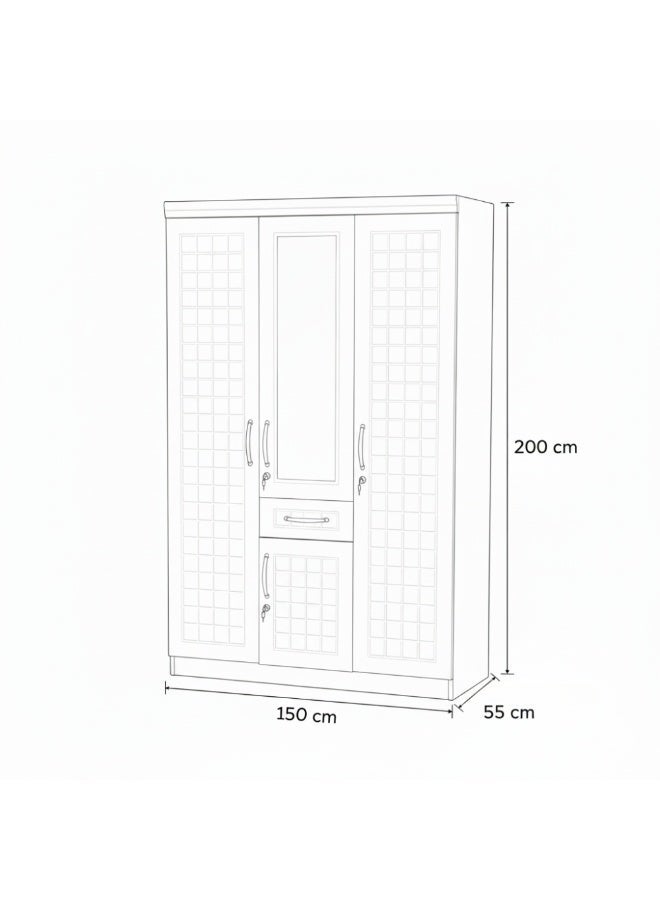 ABX HOME 3 door wardrobe with one drawer and storage and also one hanging side with 8 shelves | Lockable door (With Installation) - Image 3