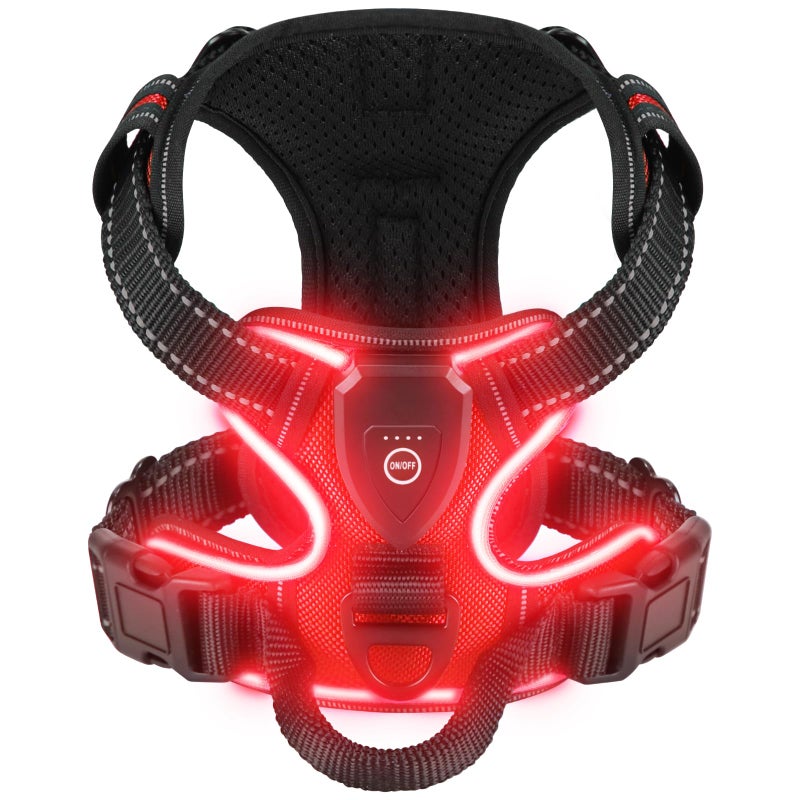 Villabliss Light Up Dog Harness LED Dog Harness Rechargeable for Night Walking Three Lighting Modes Flashing for More Than 20 Hours Oxford ClothRedMedium - Image 2