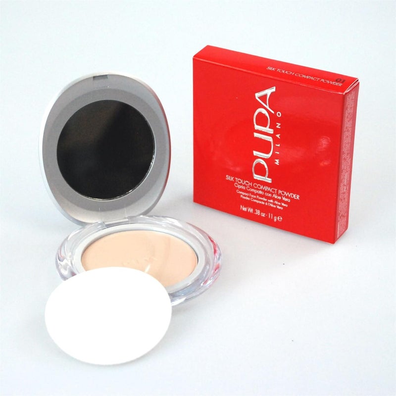 PUPA Milano Silk Touch Compact Powder 11g 38oz Compact Face Powder wth Aloe Vera ShadeColour 01 NudeTransparent