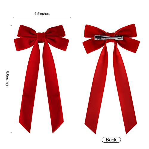 Aileam 2PCS Velvet Hair Bows Red Hair Ribbon Clips Big Fall Alligator Clips Hair Accessories for Women Girls Toddlers Kids Baby - Image 4