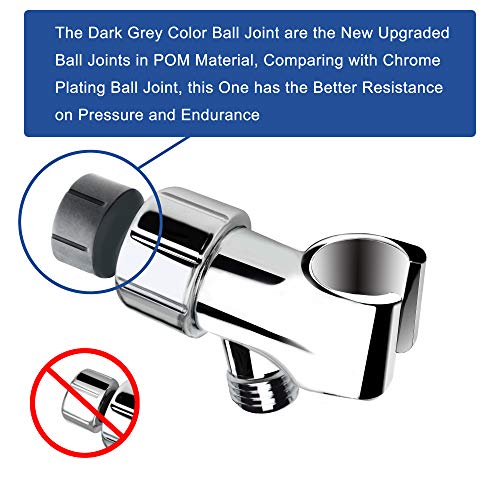 YOO.MEE Adjustable Shower Arm Bracket for Handheld Shower Head, 360° Swivel POM Ball Joint, Large Angle Adjustable Shower Holder, Chrome Finish - Image 4