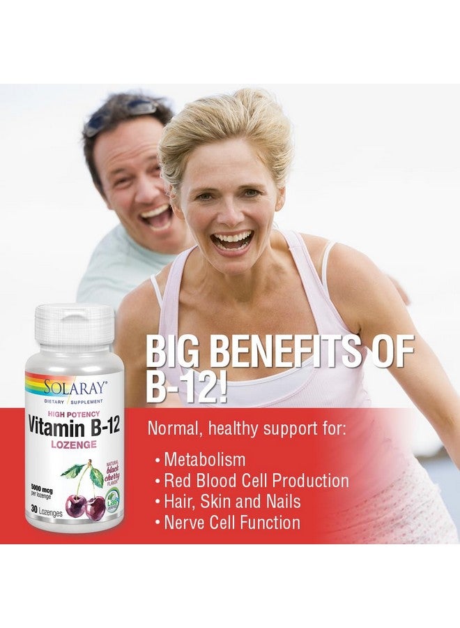 SOLARAY Vitamin B-12 5000mcg Lozenges | Natural Cherry Flavor | Healthy Energy & Nerve Function Support | 30ct - Image 4