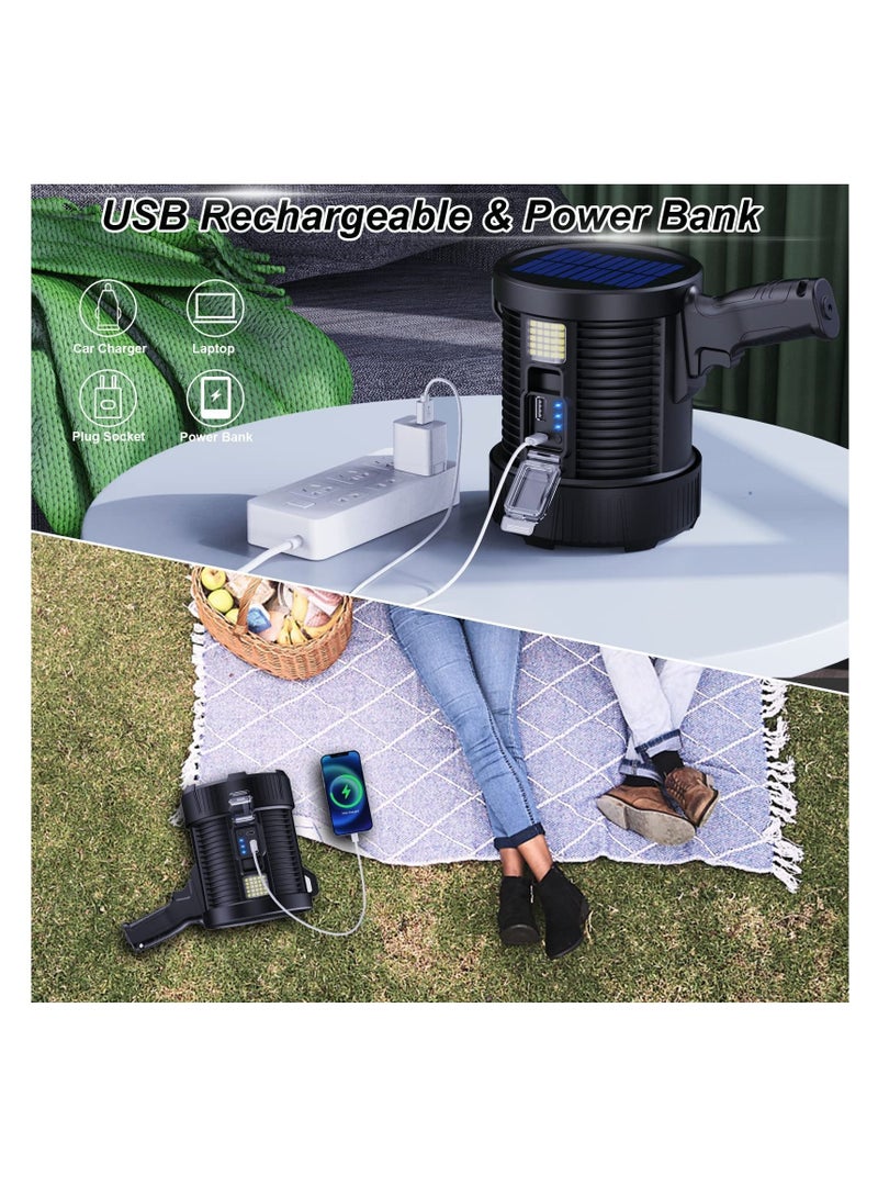 Y&D Rechargeable Spotlight, 100000 Lumens Led Spot Lights Handheld Large Flashlight Super Bright Outdoor Solar Spotlights Searchlight with Cob Light, 6 Modes, IPX5 Waterproof (Black) - Image 4