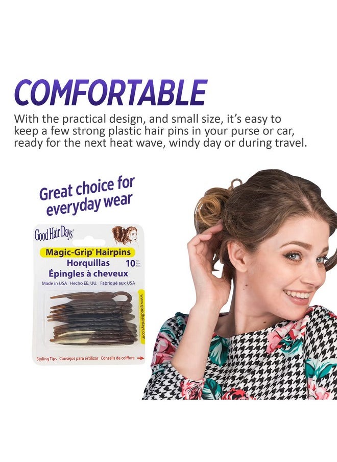 Good Hair Days - Good Hair Days Hair Pins - Plastic, U-shaped Magic Grip Hairpins, Strong Durable Pins For Fine, Thick & Long Hair, Hair Styling Accessories, Set of 10 (Tortoise Shell) - Image 1