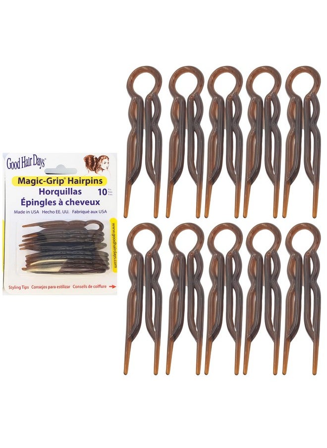 Good Hair Days - Good Hair Days Hair Pins - Plastic, U-shaped Magic Grip Hairpins, Strong Durable Pins For Fine, Thick & Long Hair, Hair Styling Accessories, Set of 10 (Tortoise Shell) - Image 1