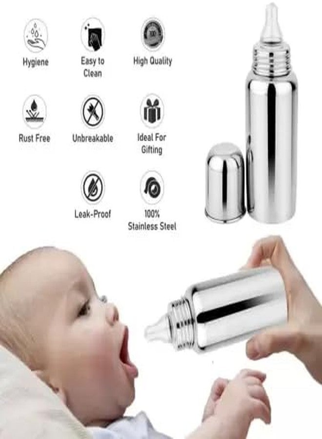 DECRONICS Baby Care Combo Pack of Stainless Steel Baby Feeding Milk Nipple Bottle (250 ML) | Bottle Cleaning Brush |Soft Silicon Finger Toothbrush (Set of 3 Items), DCS0129 - Image 4