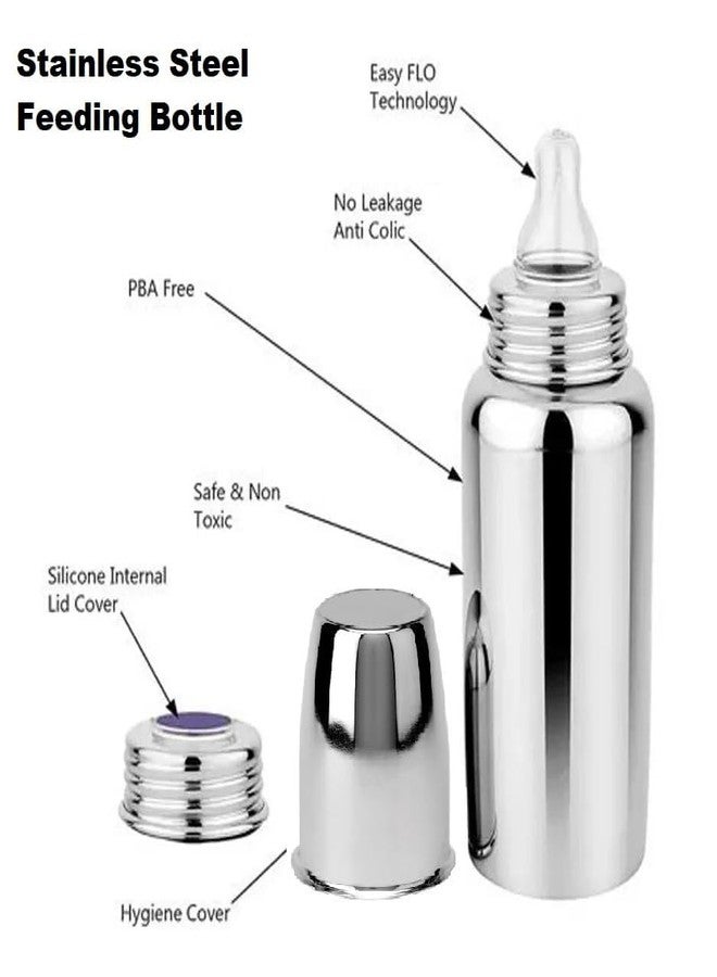 DECRONICS Baby Care Combo Pack of Stainless Steel Baby Feeding Milk Nipple Bottle (250 ML) | Bottle Cleaning Brush |Soft Silicon Finger Toothbrush (Set of 3 Items), DCS0129 - Image 2