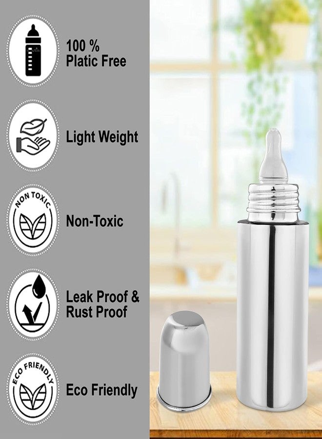 DECRONICS Baby Care Combo Pack of Stainless Steel Baby Feeding Milk Nipple Bottle (250 ML) | Bottle Cleaning Brush |Soft Silicon Finger Toothbrush (Set of 3 Items), DCS0129 - Image 3