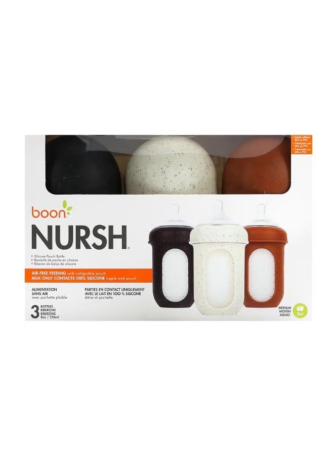 بون Nursh Silicone Pouch Bottle Medium 3 Months  3 Bottles 8 oz 236 ml Each - Image 1