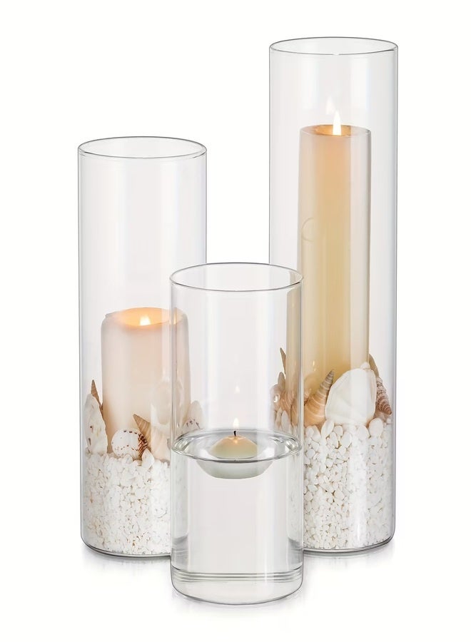 Cylinder Glass Vase (Set of 3, Clear) - Image 2