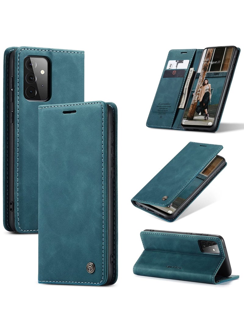 CaseMe Phone Case Luxury PU Leather Design 013 Flip Cover Card Slot Holder Cover For Samsung Galaxy A72 (Green) - Image 1