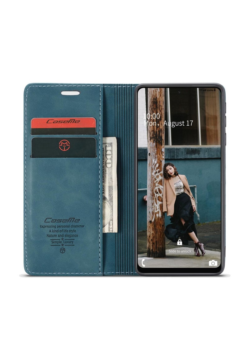 CaseMe Phone Case Luxury PU Leather Design 013 Flip Cover Card Slot Holder Cover For Samsung Galaxy A72 (Green) - Image 2