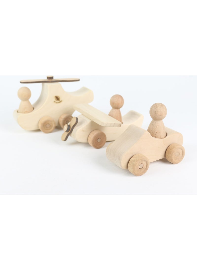 Aliwooden Waldorf Natural 3-Piece Vehicle Set