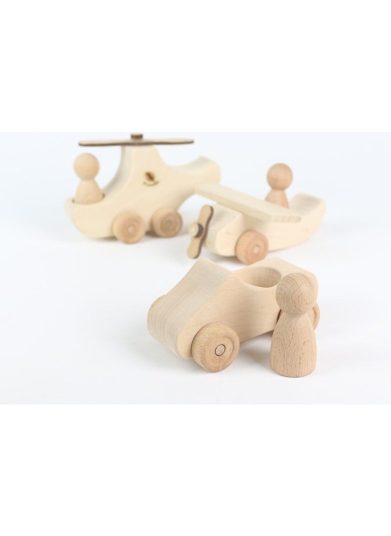 Aliwooden Waldorf Natural 3-Piece Vehicle Set