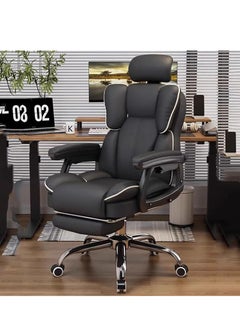 Arabest Ergonomic Office Chair Computer Desk Chair PU Leather Steel Structure Smooth Lumbar Support with Adjustable Height（Black）  - Image 1