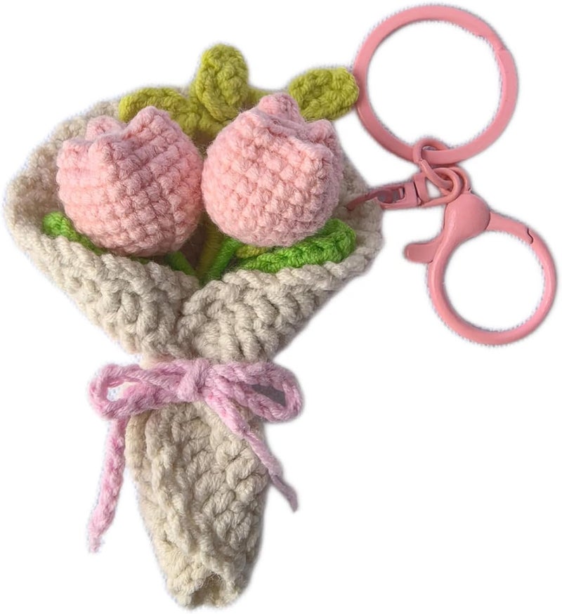 Mshion Handmade Crochet Flower Keychain, Cute Keychains for Women Girls Novelty Aesthetic Keychains Holiday Gifts - Image 1