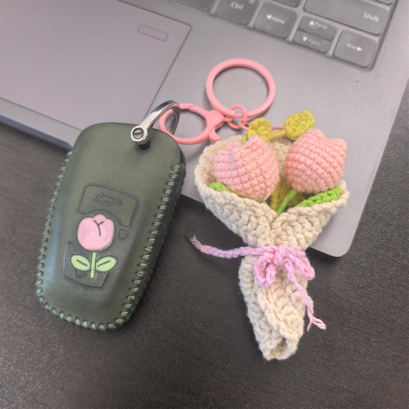 Mshion Handmade Crochet Flower Keychain, Cute Keychains for Women Girls Novelty Aesthetic Keychains Holiday Gifts - Image 5