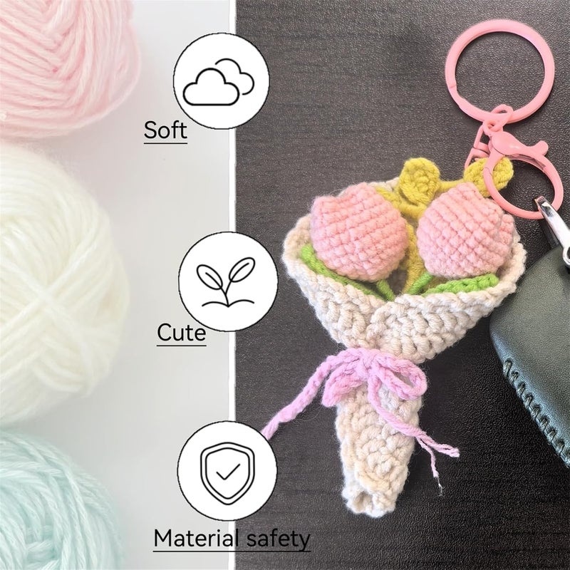 Mshion Handmade Crochet Flower Keychain, Cute Keychains for Women Girls Novelty Aesthetic Keychains Holiday Gifts - Image 4