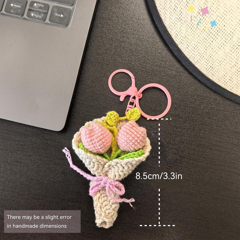 Mshion Handmade Crochet Flower Keychain, Cute Keychains for Women Girls Novelty Aesthetic Keychains Holiday Gifts - Image 3