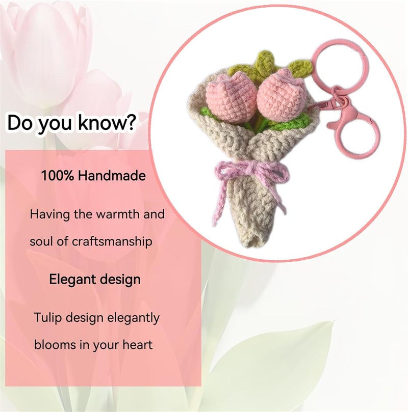 Mshion Handmade Crochet Flower Keychain, Cute Keychains for Women Girls Novelty Aesthetic Keychains Holiday Gifts - Image 2