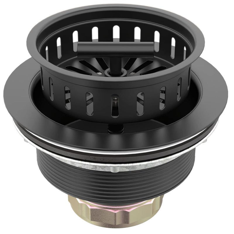 BOTEMY B9171 Black Kitchen Sink Drain Kit 3 12 Strainer With Stainless Steel Stopper Assembly Basket Fit Standard Drain Hole