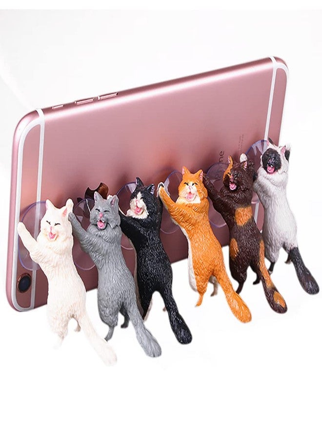 DOYIFUN 6pcs Different Cute Cat Phone Stand,Cats Smart Phone Sucker Holder,Cute Resin Cell Phone Holder, Cat Sucker Tablet Office Decor Home Ornament Gift - Image 1