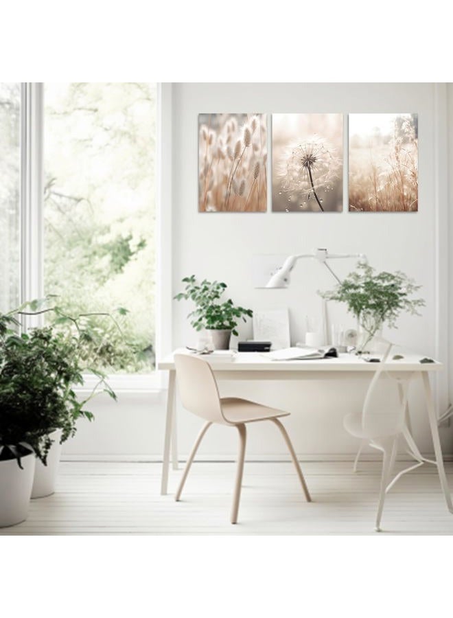 CXHOSTENT Dandelion Canvas Wall Art 3 Piece Beige Botanical Dandelion Reed Grass Painting Prints Nordic Posters Nature Plant Wildflower Picture (Nature-2, 11.00"x14.00"x3P) - Image 3
