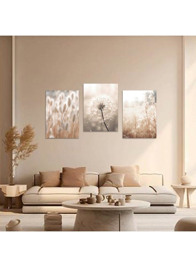 CXHOSTENT Dandelion Canvas Wall Art 3 Piece Beige Botanical Dandelion Reed Grass Painting Prints Nordic Posters Nature Plant Wildflower Picture (Nature-2, 11.00"x14.00"x3P) - Image 2