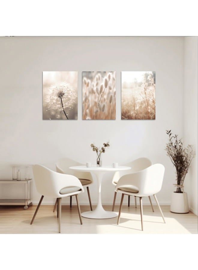 CXHOSTENT Dandelion Canvas Wall Art 3 Piece Beige Botanical Dandelion Reed Grass Painting Prints Nordic Posters Nature Plant Wildflower Picture (Nature-2, 11.00"x14.00"x3P) - Image 4