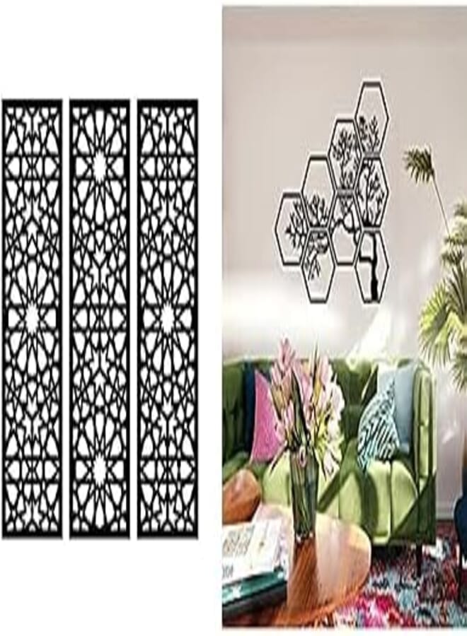 Home Gallery Bundle arabesque wooden wall art 3 panels 80x80 cm + Tree Geometric Wood Wall Art, 120x80