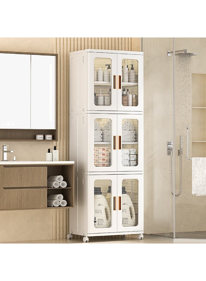 Folding Storage Cabinet, Multi Layer Plastic Storage Box with Clear Doors for Snacks Books Toys Clothes, Large Capacity Storage Bins for Living Room, Bedroom, Kitchen, Laundry - Image 3