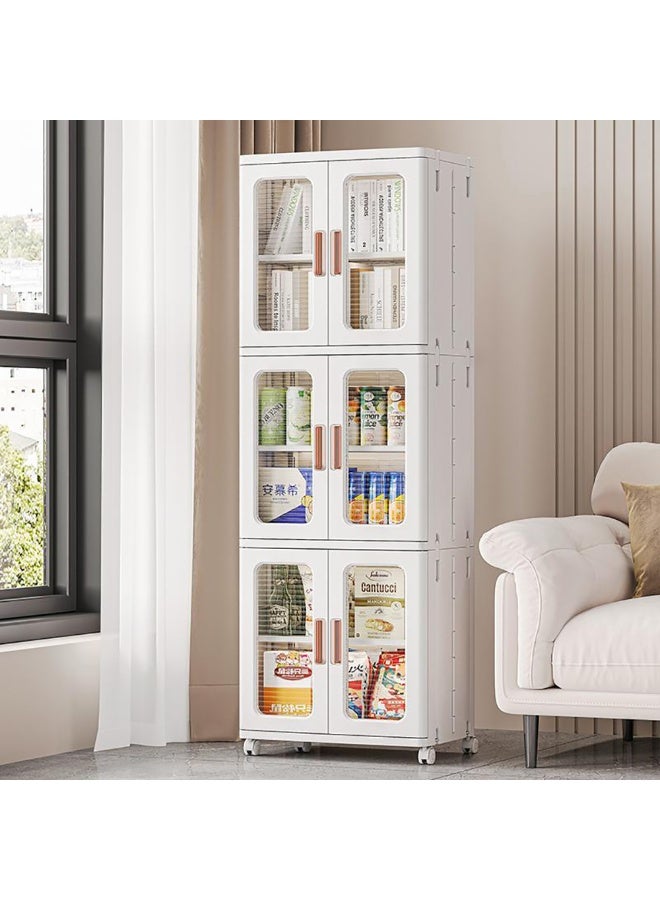 Folding Storage Cabinet, Multi Layer Plastic Storage Box with Clear Doors for Snacks Books Toys Clothes, Large Capacity Storage Bins for Living Room, Bedroom, Kitchen, Laundry - Image 1