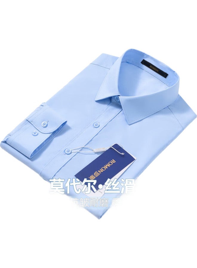 ROMON Men'S Non-Iron Wrinkle-Resistant Long Sleeve Shirt With Modal Casual Business Workwear Formal Dress Shirt - Image 2