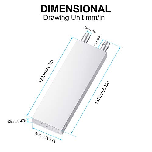 DIYhz Aluminum Water Cooling Block, Liquid Water Cooler Heat Sink System for PC Computer CPU Graphics Radiator Heatsink Endothermic Head Silver(40mm x 120mm x 12mm) - Image 3