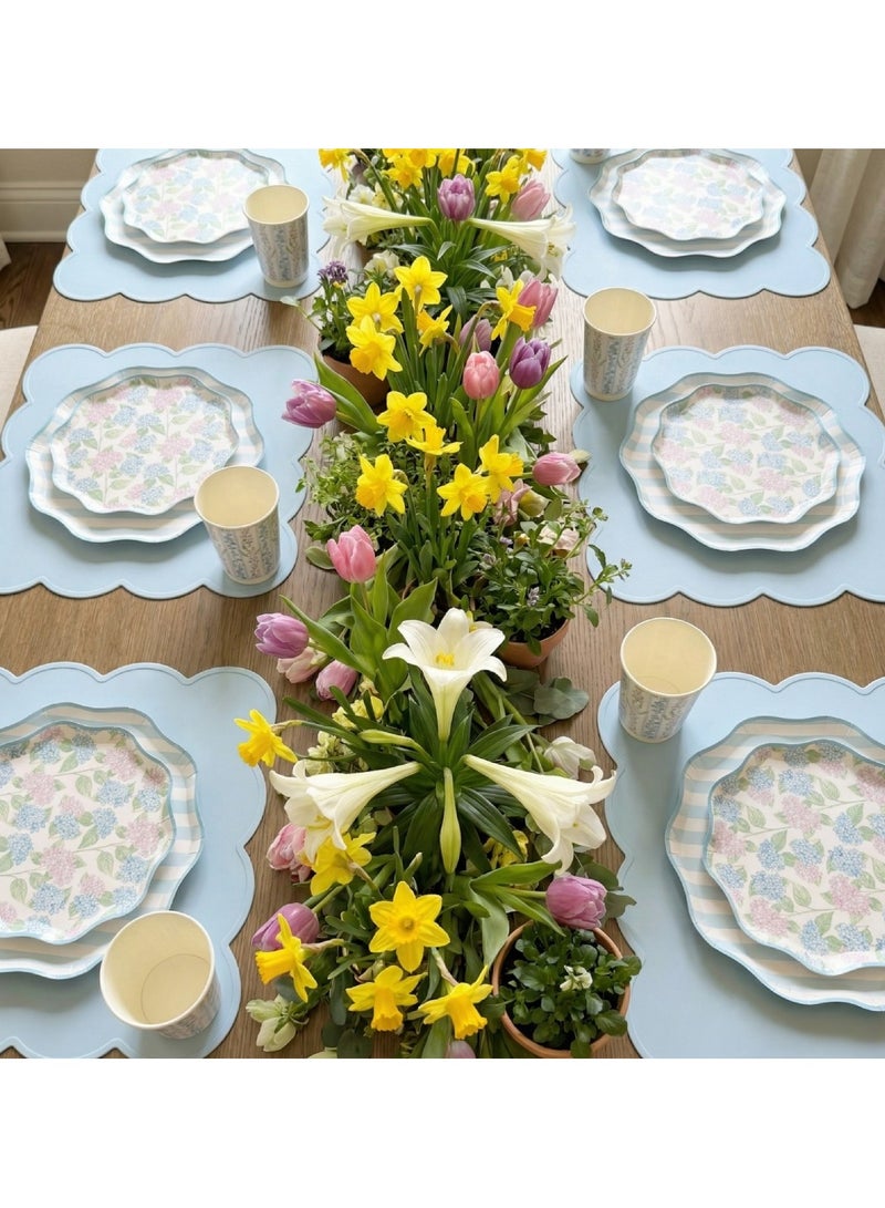 ThePartyPopper Floral Disposable Paper Plates 9 Inch – 8 Pcs Elegant Scalloped Party Plates, Blue & Pink Flower Printed Plates for Birthday Party, Baby Shower, Garden Party, Tea Party, Eid, Ramadan - Image 3