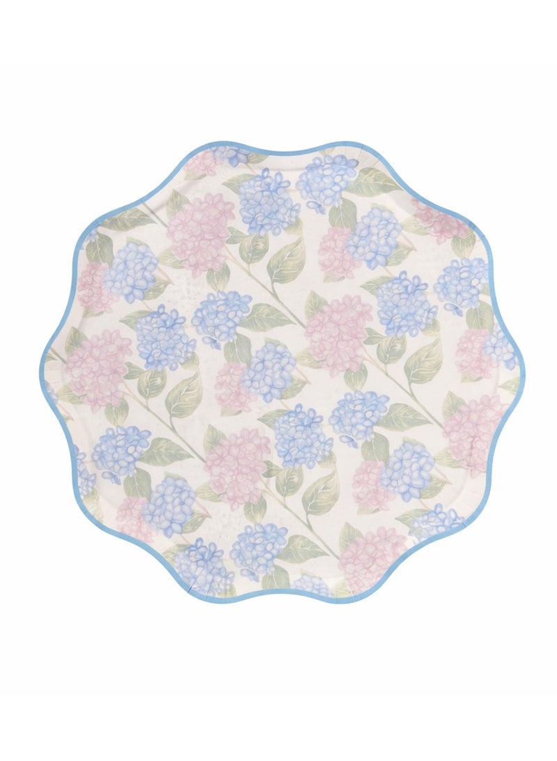 ThePartyPopper Floral Disposable Paper Plates 9 Inch – 8 Pcs Elegant Scalloped Party Plates, Blue & Pink Flower Printed Plates for Birthday Party, Baby Shower, Garden Party, Tea Party, Eid, Ramadan - Image 1
