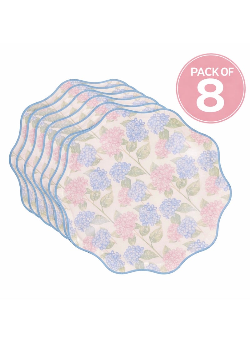 ThePartyPopper Floral Disposable Paper Plates 9 Inch – 8 Pcs Elegant Scalloped Party Plates, Blue & Pink Flower Printed Plates for Birthday Party, Baby Shower, Garden Party, Tea Party, Eid, Ramadan - Image 2