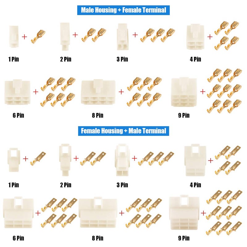 Glarks 400Pcs 6.3mm 1 2 3 4 6 8 9 Pin Electrical Automotive Wire Connector Male Female Socket Plug and Pin Header Crimp Wire Terminals Kit for Motorcycle, Bike, Car, Boats - Image 4