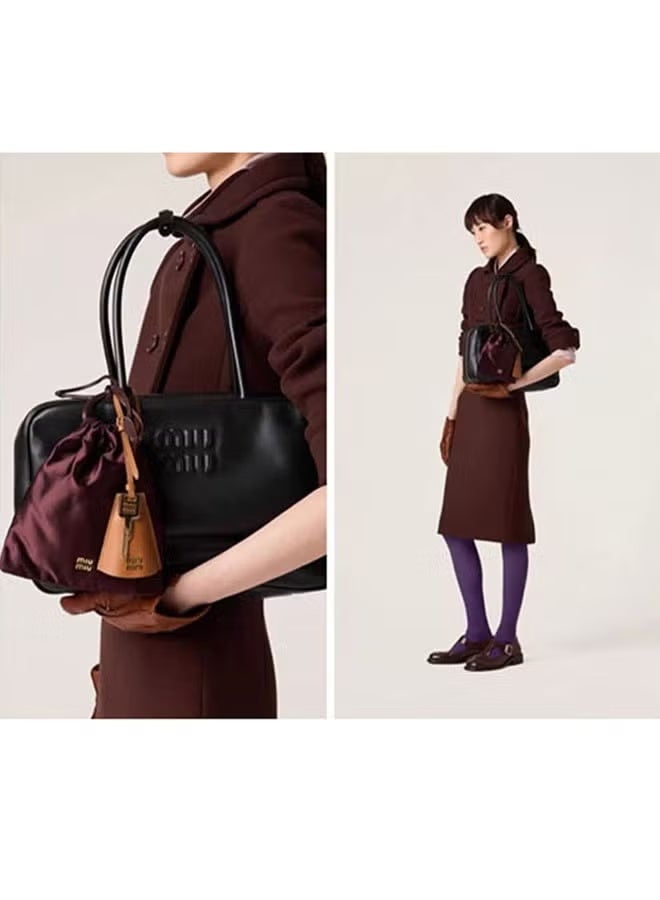 MIU Women's Beau Leather Tote Shoulder Bag Black  - Image 5