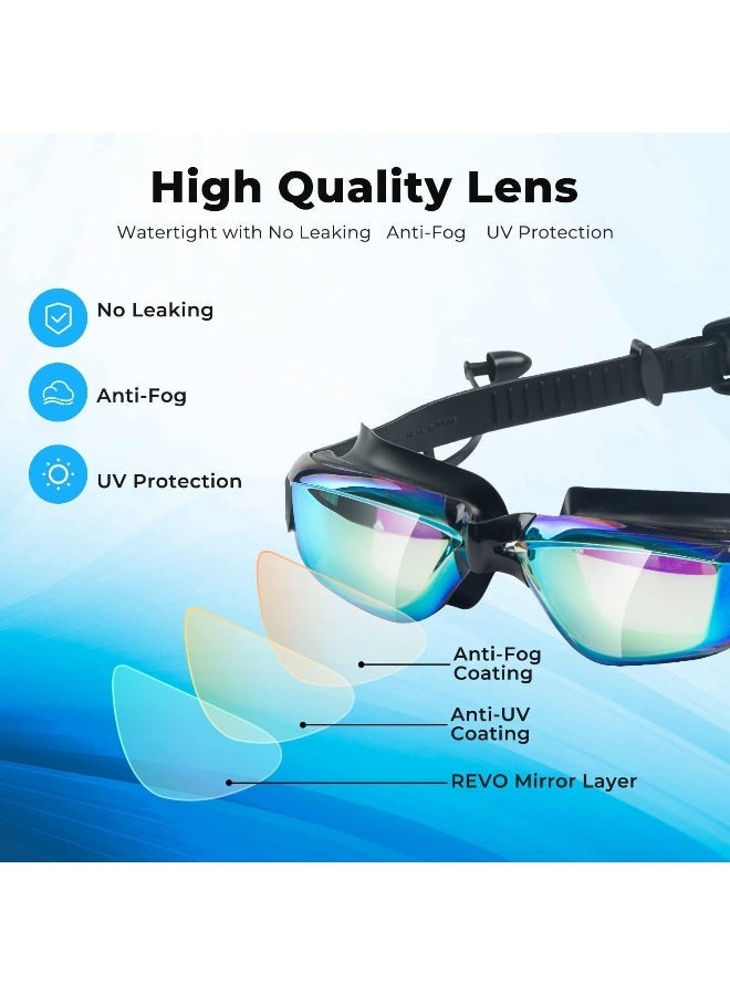 ECVV Electroplated Swimming Goggles with Earplugs Anti-fog Anti-UV Swim Eyewear with Flexible Nose Bridge Adjustable Strap No Leaking Pool Goggles Glasses - Image 1