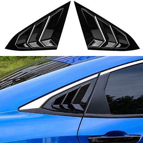 Thenice for 10th Gen Civic Rear Side Window Louvers Racing Style Triangular Window Glass Blinds Compatible with Honda Civic Sedan 2021 2020 2019 2018 2017 2016 -Piano Black - Image 1