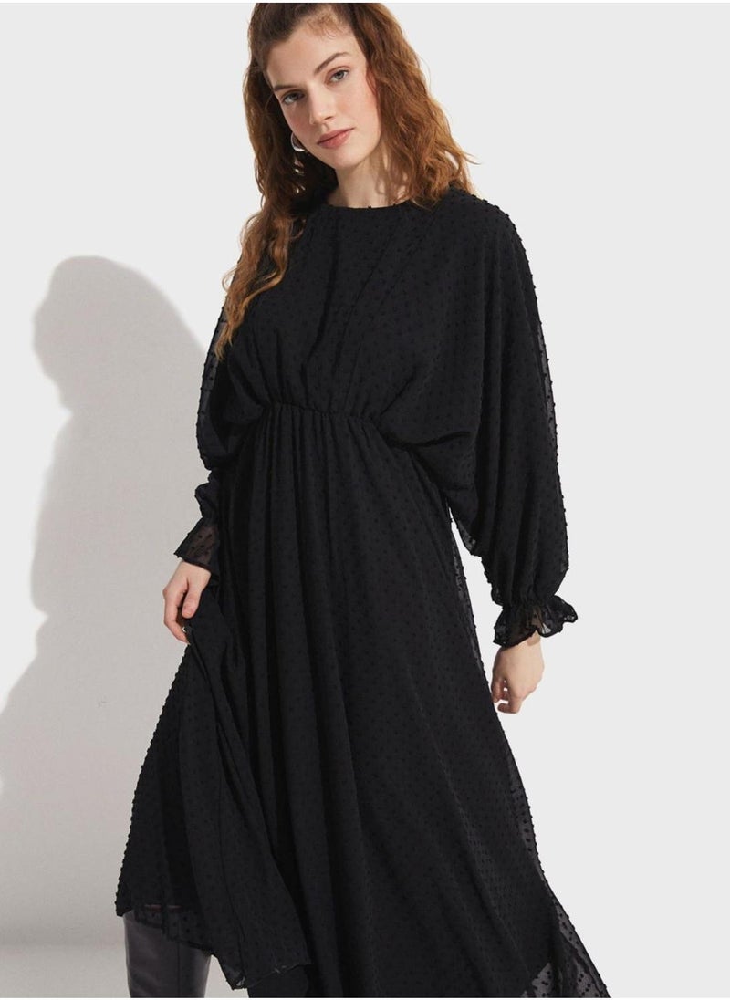 JUNE Textured Balloon Sleeve Dress - Image 3