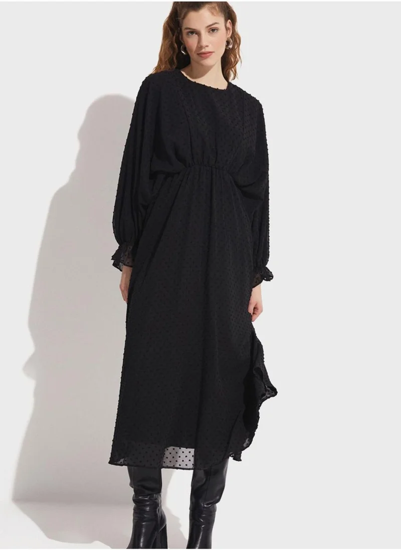 JUNE Textured Balloon Sleeve Dress