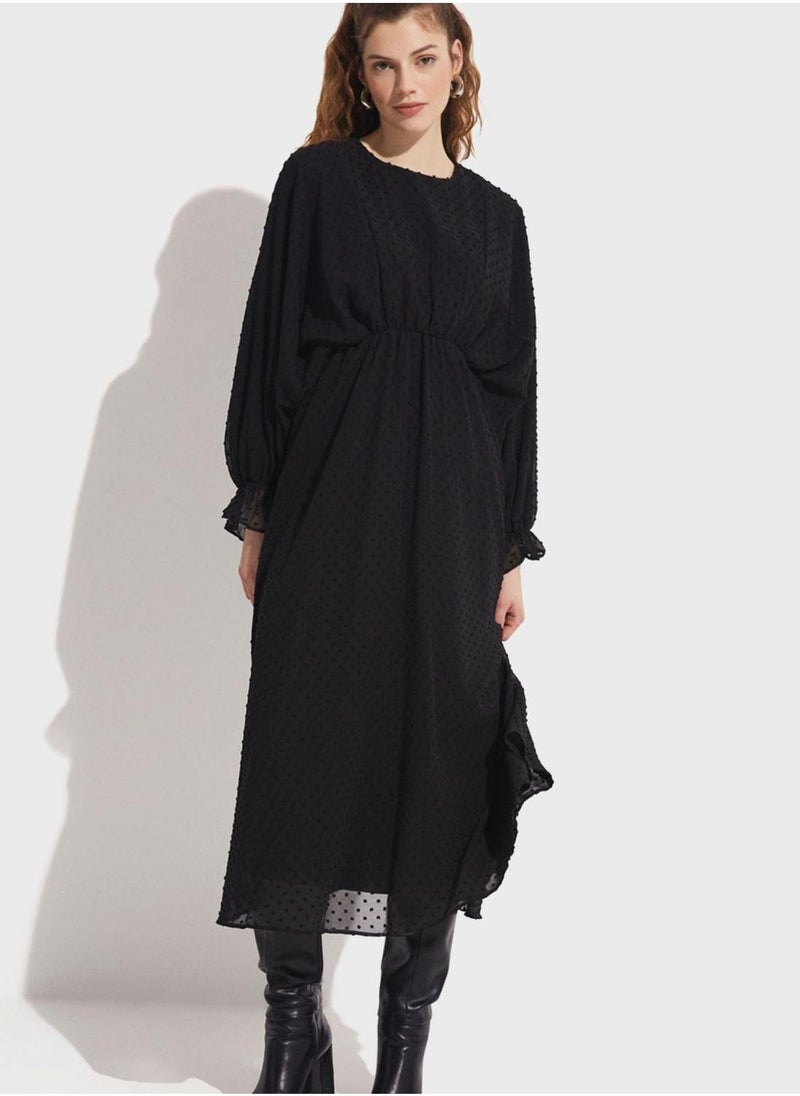 JUNE Textured Balloon Sleeve Dress - Image 5