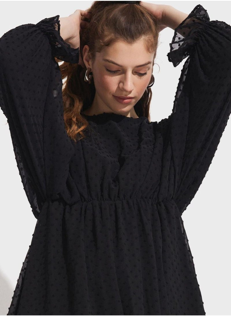 JUNE Textured Balloon Sleeve Dress - Image 4