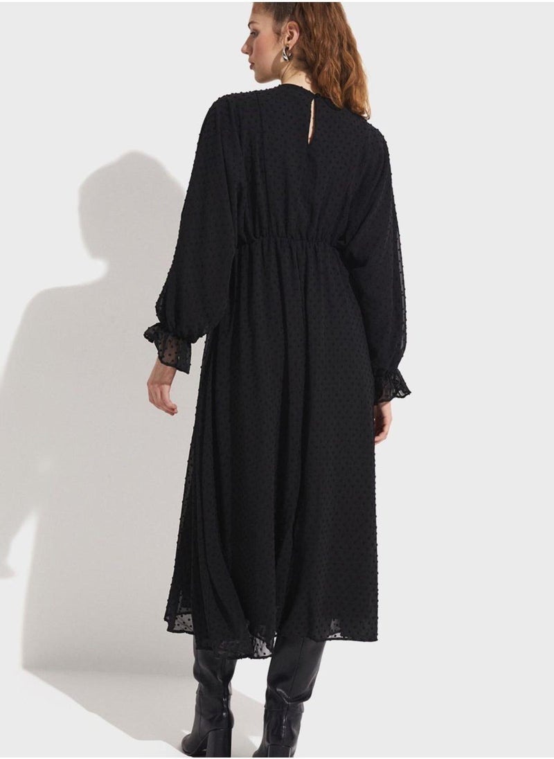 JUNE Textured Balloon Sleeve Dress - Image 2