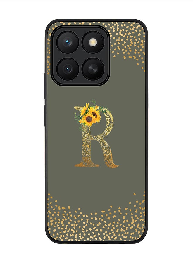 Stylizedd For Honor X8c Case,Slim fit Camera Protection, Shockproof Thin Phone cover  - Custom Floral Monogram - R  (Olive Green )