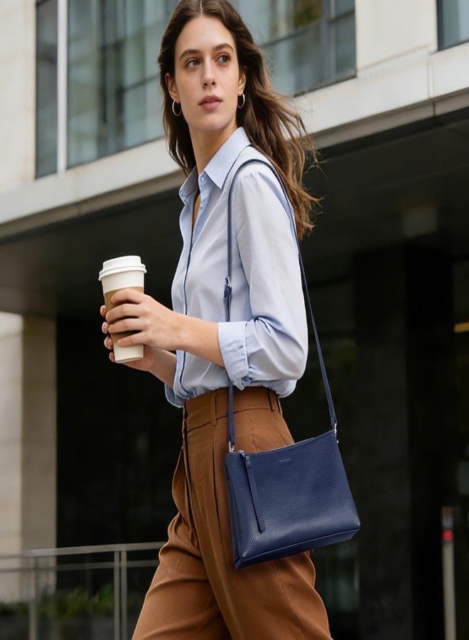 بيفن حقائب كروس بودي جلدية أصلية من بيفين للنساء، حقائب كروس بودي جلدية صغيرة مزودة بتقنية RFID، لون أزرق داكن، تصميم كلاسيكي - Image 2