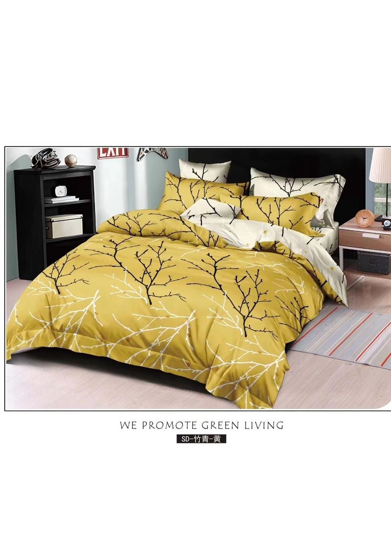 King Size Stylish Comforter Set, 100% Cotton Multicolor, Fitted Bedsheet 6Pcs set, 220x240cm 
